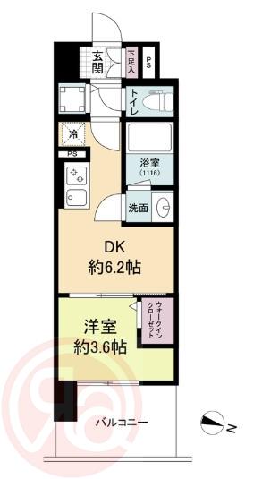 リヴェント難波サウス(1DK/14階)の間取り写真