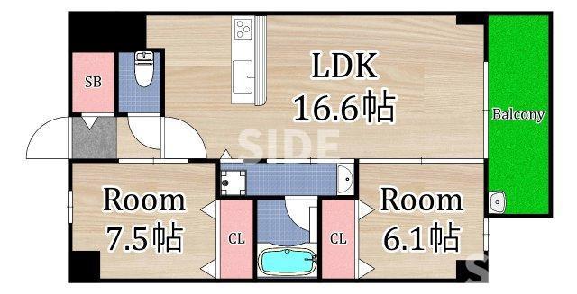 地下鉄谷町線 千林大宮駅 徒歩4分 9階建 築10年(2LDK/3階)の間取り写真