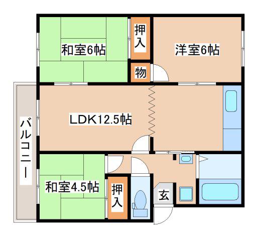 高倉台11団地57号棟(3LDK/4階)の間取り写真