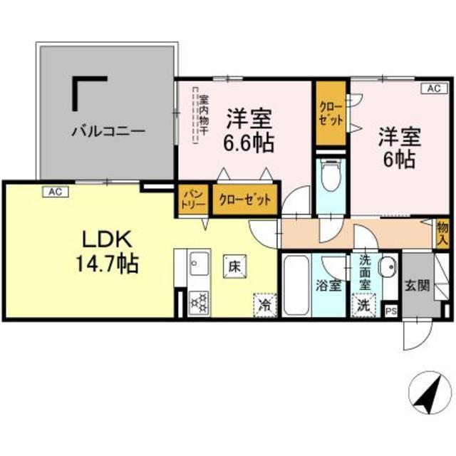 フェリーチェ(2LDK/1階)の間取り写真