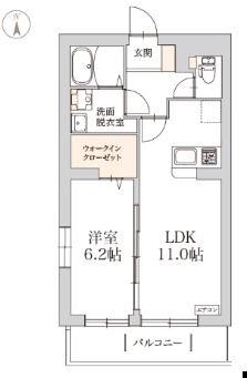 ヘリテージ宮町(1LDK/2階)の間取り写真