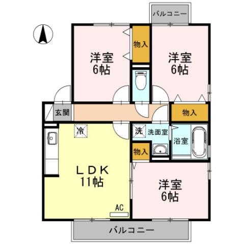 ウィルモア(3LDK/2階)の間取り写真