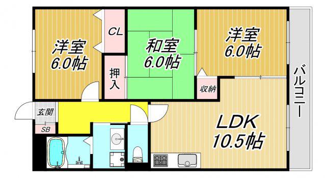 フローリーハイツII(3LDK/2階)の間取り写真