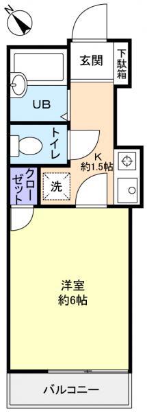 フラワー6号館(1K/2階)の間取り写真