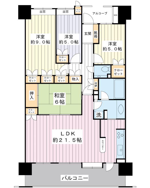 レジアスフォート新浦安H棟(4LDK/2階)の間取り写真