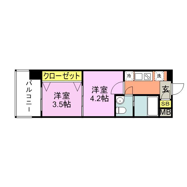 60 V-TOWER天神(2K/3階)の間取り写真
