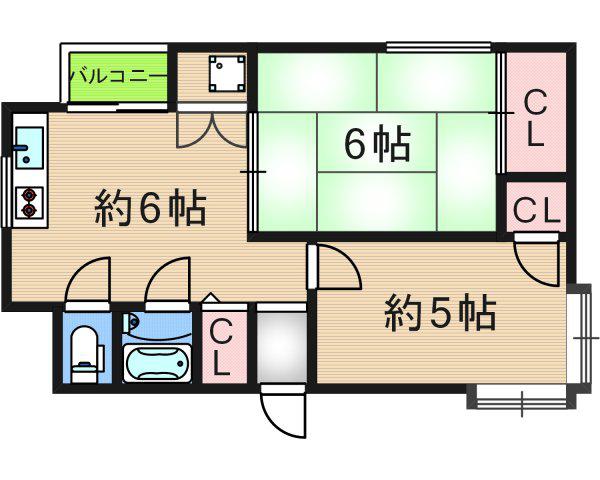 メゾンドール住吉(2DK/3階)の間取り写真