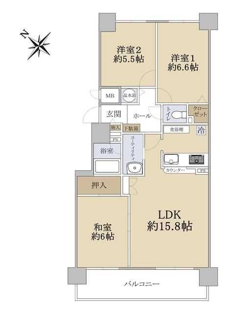 サンコート西宮の沢(3LDK/9階)の間取り写真
