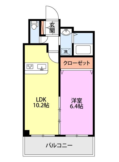 グレイスヴィラ西大畑(1LDK/2階)の間取り写真