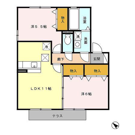 ボヌール和B(2LDK/1階)の間取り写真