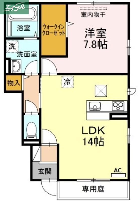 グランド ソレイユ B棟(1LDK/1階)の間取り写真