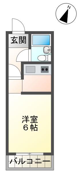 三井マンション(1K/3階)の間取り写真