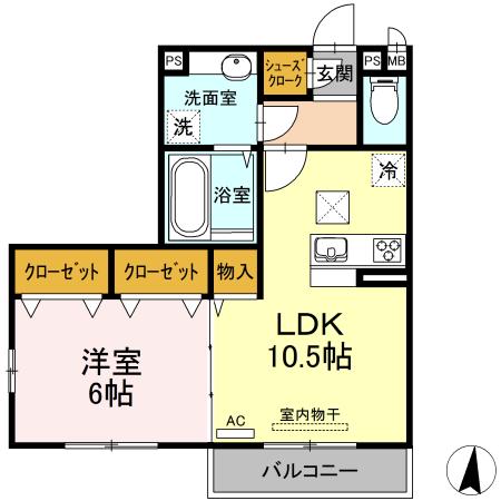 アトリオみなみだいらV(1LDK/1階)の間取り写真
