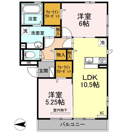 アルブル(2LDK/2階)の間取り写真