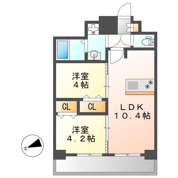 ディアレイシャス名古屋大須通(2LDK/13階)の間取り写真