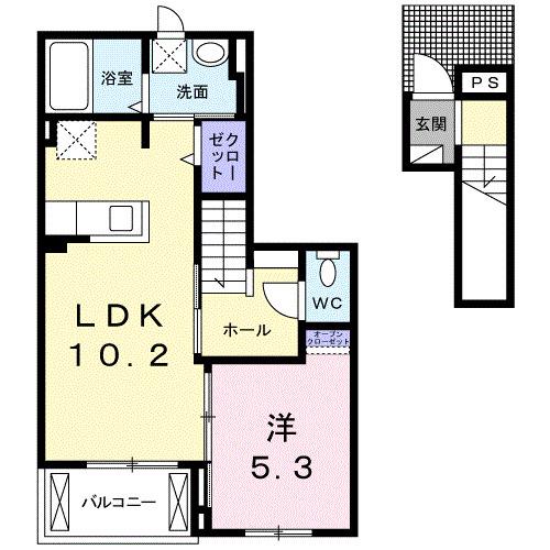 花梨II(1LDK/2階)の間取り写真