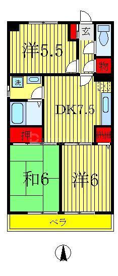綾東ヴィレッジ壱番館(3DK/3階)の間取り写真