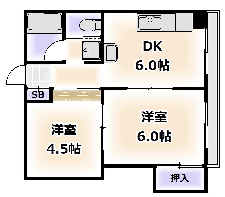 ベースIIビル(2DK/3階)の間取り写真