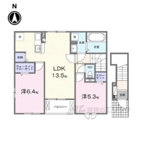 ソレイユ2(1LDK/2階)の間取り写真