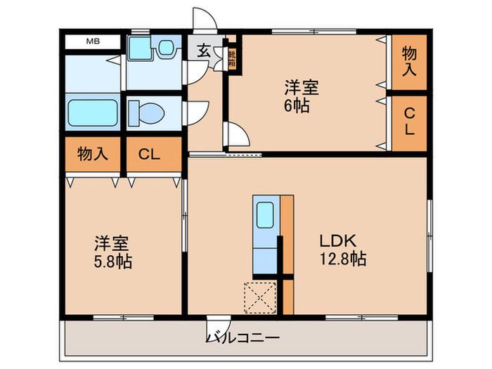 ボナール霧島(2LDK/1階)の間取り写真