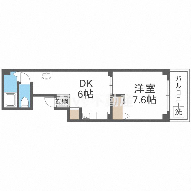 ソレイユ 谷町(1DK/2階)の間取り写真