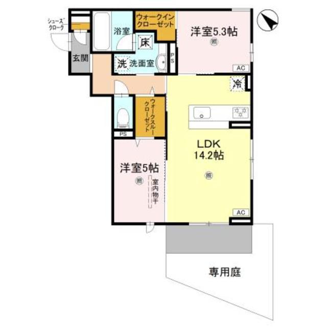 ブランノワール日根野(2LDK/1階)の間取り写真