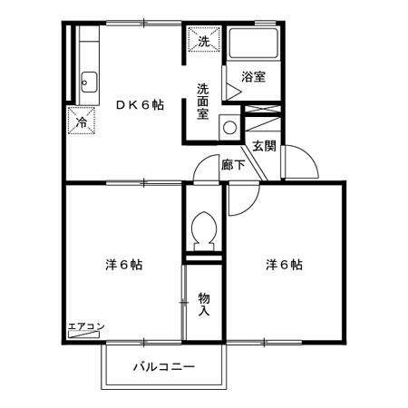 グランディア岩崎(2DK/2階)の間取り写真