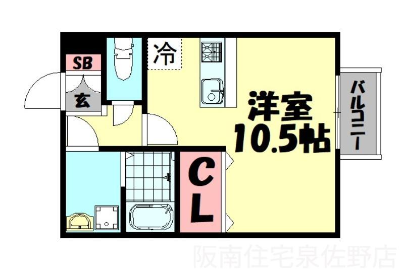 シェルズレイク日根野(ワンルーム/1階)の間取り写真