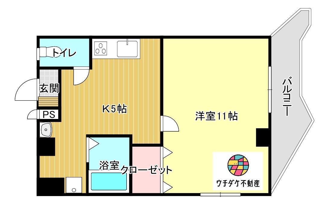 ウィング鴨池(1K/3階)の間取り写真