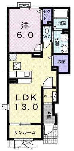 カームリー(1LDK/1階)の間取り写真