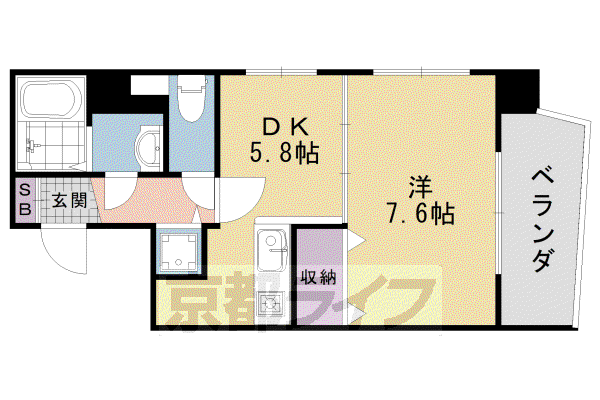 ライジングコート京都西院フロンティア(1DK/9階)の間取り写真