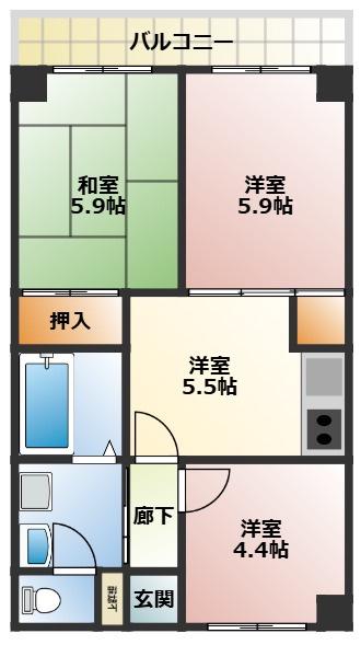ハイツサウスウィンド(3DK/2階)の間取り写真