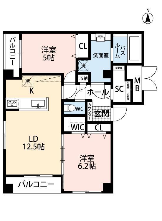 LALBA DI SECONDO(2LDK/5階)の間取り写真