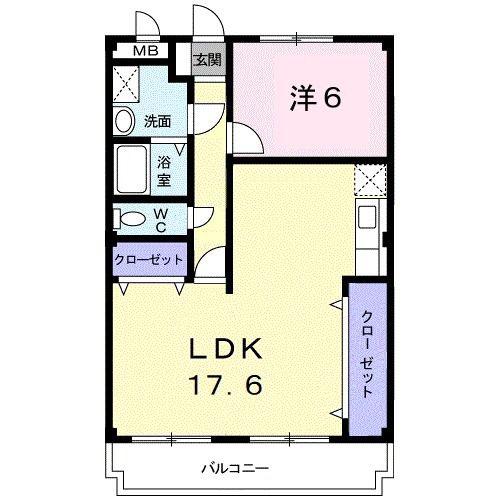 RESTウエスト(1LDK/4階)の間取り写真