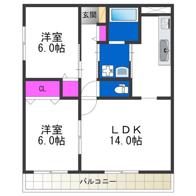 ラシーヌ御崎(2LDK/7階)の間取り写真