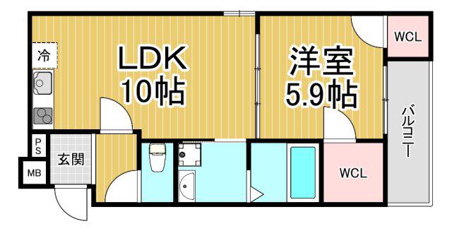 フジパレス ヴェール(1LDK/2階)の間取り写真