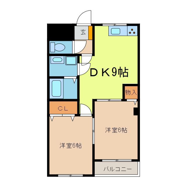 プリズムマンション(2DK/4階)の間取り写真