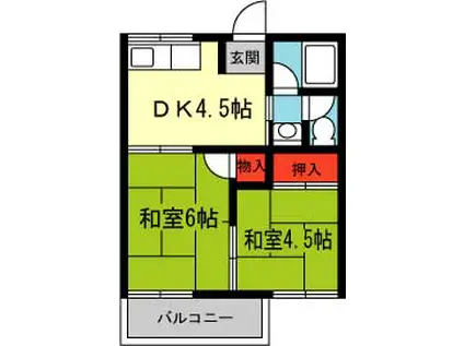 グリーンハイム萩原I(2DK/1階)の間取り写真