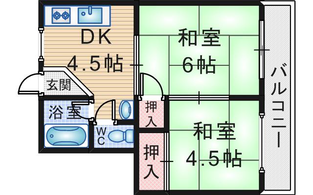 西村マンション(2DK/2階)の間取り写真
