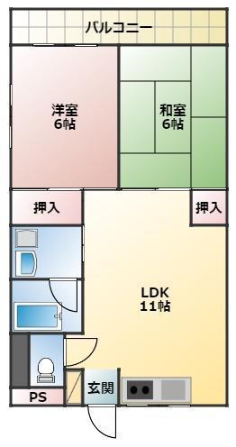 徳和マンション(2LDK/2階)の間取り写真