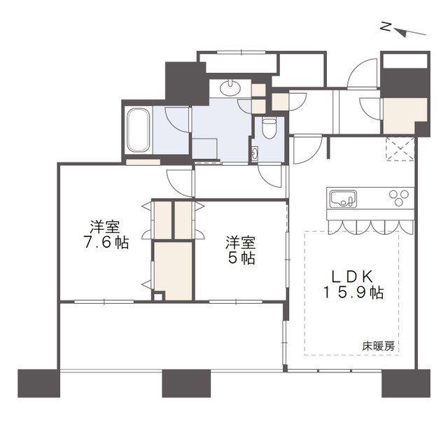 アイランドシティオーシャン&フォレストタワーレジデンスイースト棟(2LDK/38階)の間取り写真