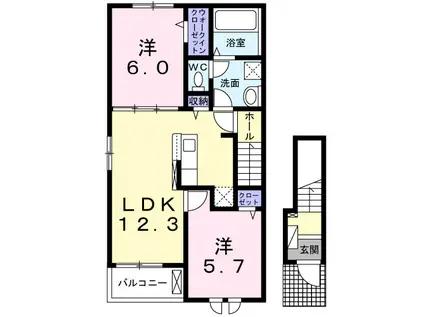 ライラック古並(2LDK/2階)の間取り写真