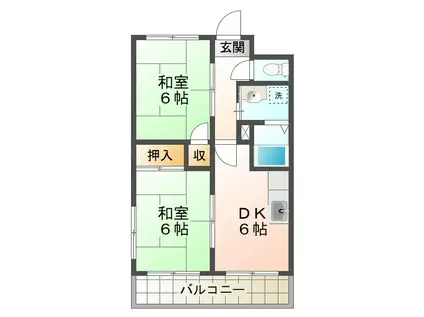 サニーヒル瑞ヶ丘(2DK/1階)の間取り写真