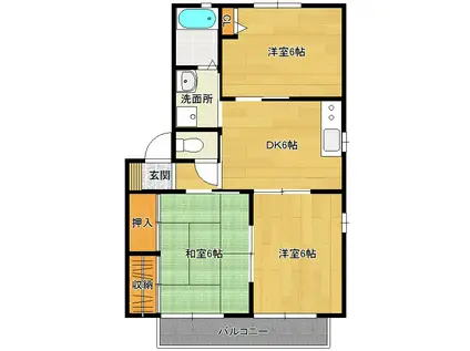 バリュージュ・アンB棟(3DK/2階)の間取り写真