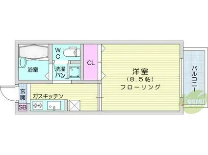 アニヴァーサリー若林(1K/1階)の間取り写真