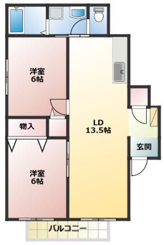 ヴィラ藤岡(2LDK/1階)の間取り写真