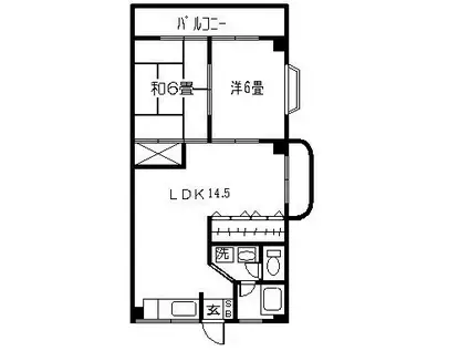 第1上原ハイツ(2LDK/4階)の間取り写真