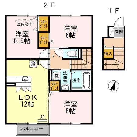 プランドール安岡IIIA棟(3LDK/2階)の間取り写真