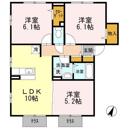 アンティームA棟(3LDK/1階)の間取り写真