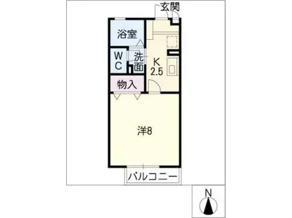 メゾンモンテソレイユ B棟(1K/1階)の間取り写真